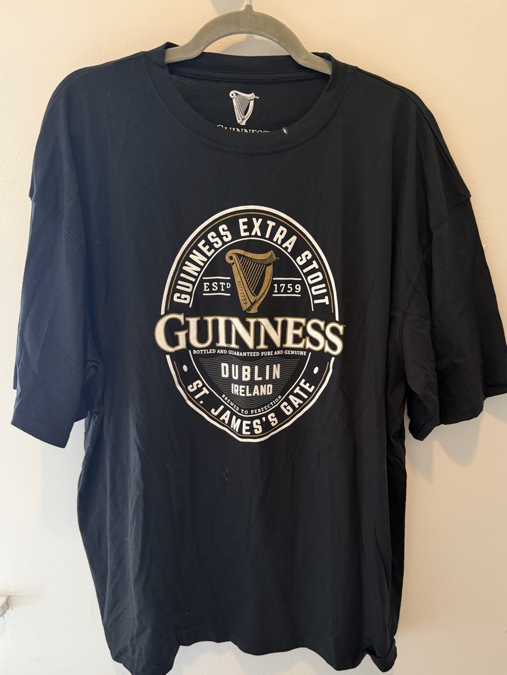 Guinness Black Short Sleeve Tee with Cream & Gold Crest